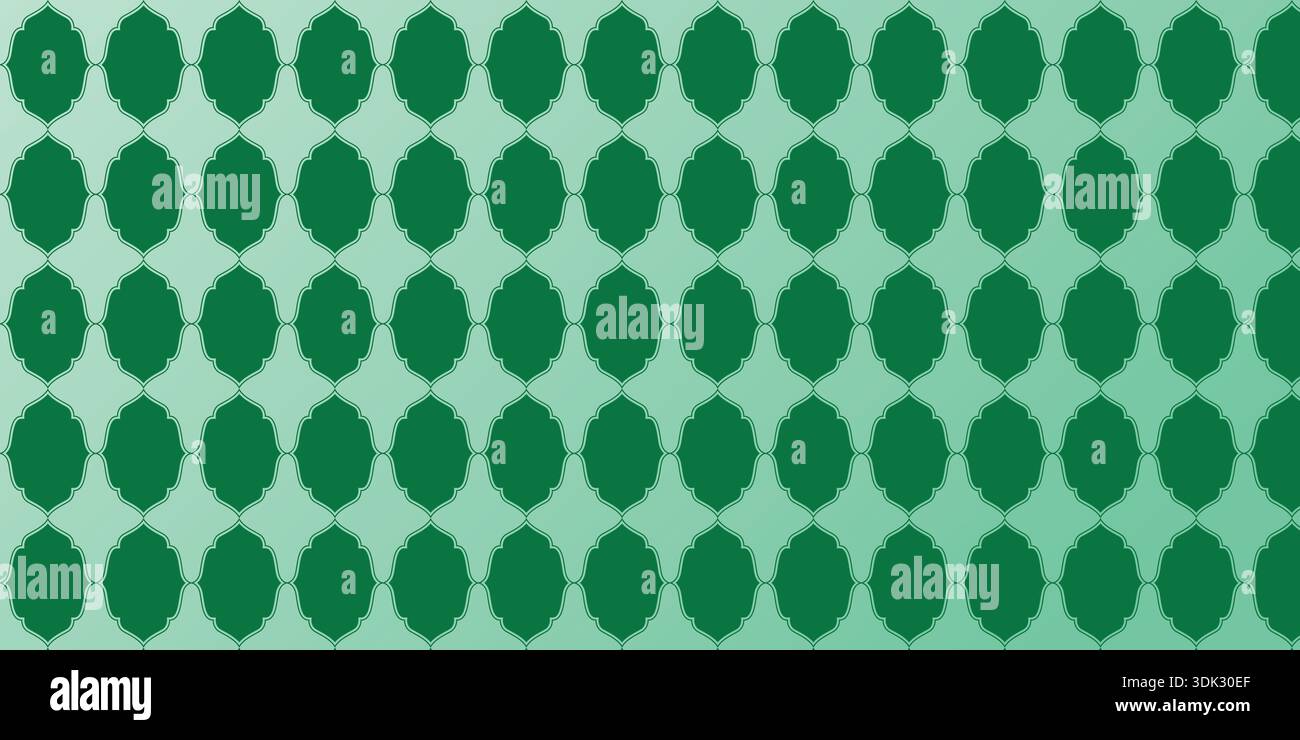Green Moroccan Tile Pattern with Interlocking Islamic Geometric Shapes Stock Vector