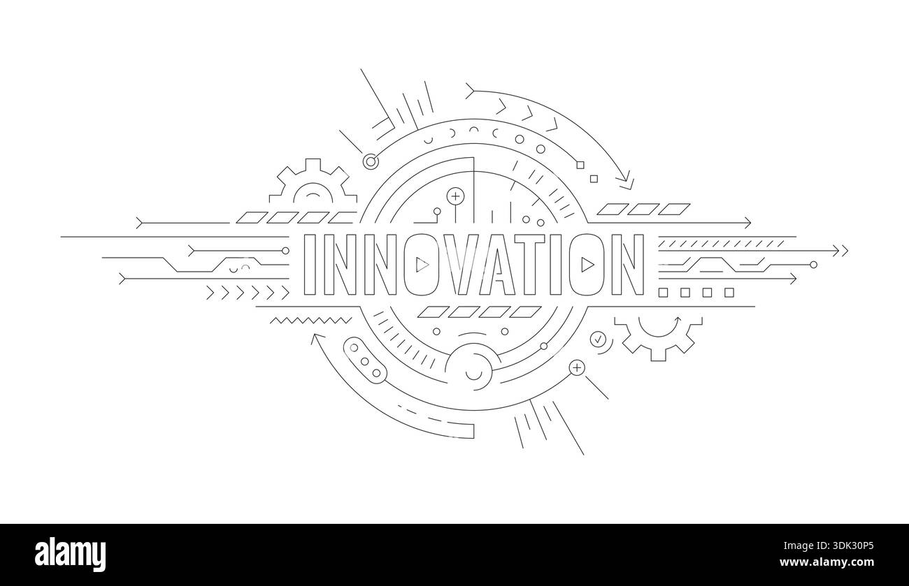 digital interface and innovation concept. technical drawing innovation. technological innovation concept Stock Vector