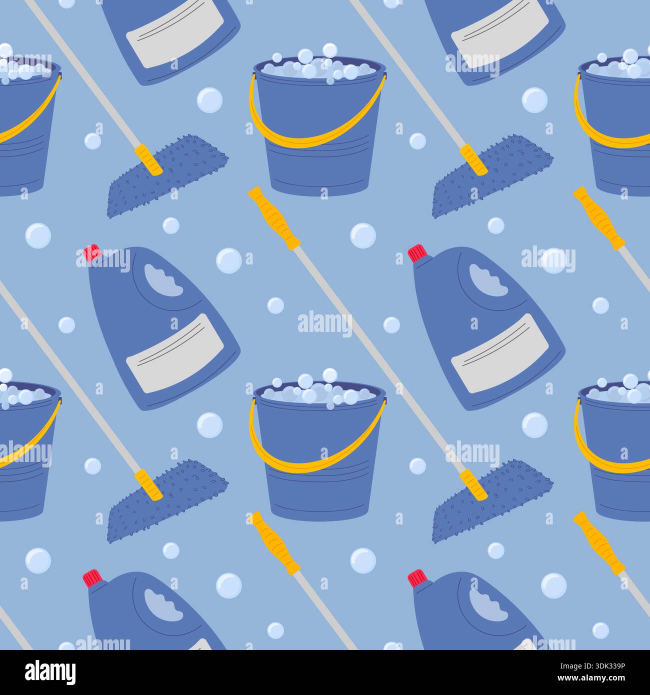 Seamless cleaning pattern. Clean floor with mop and cleaning products ...