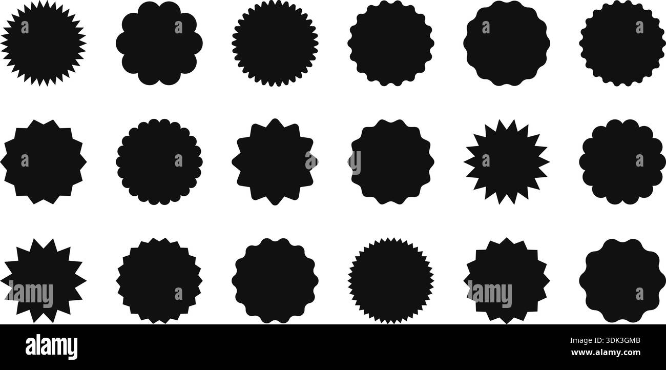 Black starburst badge with radiant burst rays. Round shape icon for ...