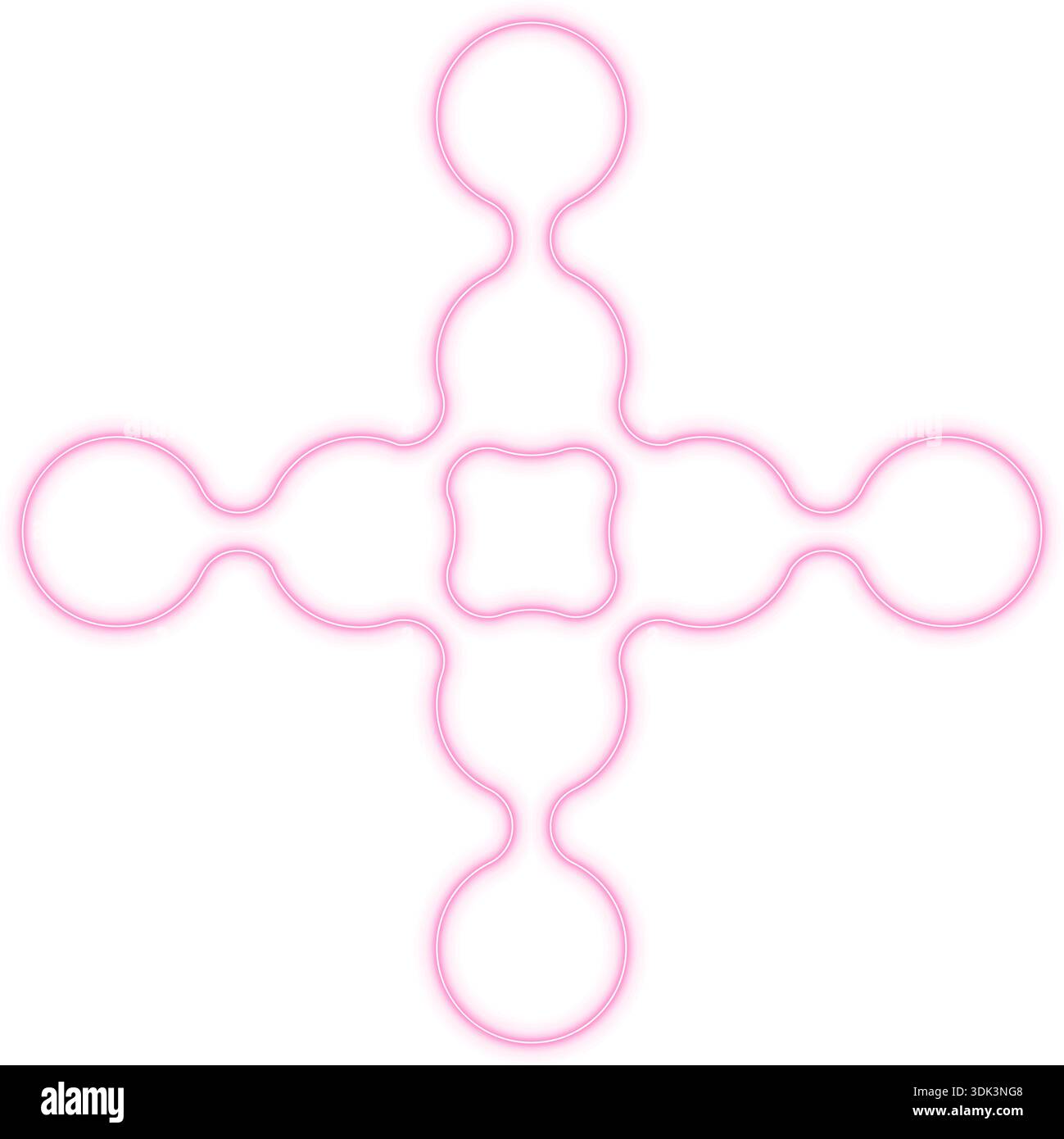 Large cross-shaped composition of gradient neon circles connected in equal linear extensions. Stock Vector