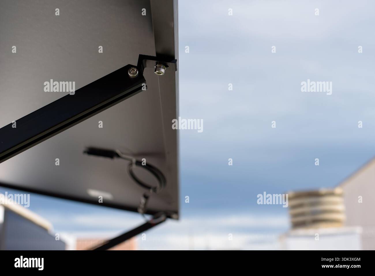 Close-up view shows the support structure of a horizontal solar panel ...
