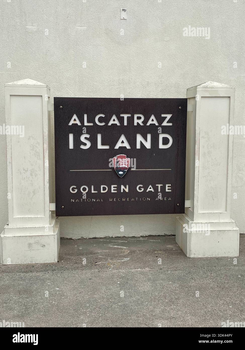 Alcatraz Island sign at Golden Gate National Recreation Area, San Francisco, California, USA. - Smartphone Captured Stock Image