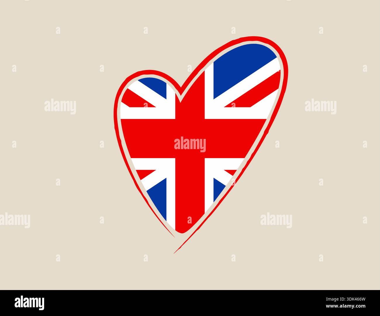 Patriotic Union Jack Flag Encapsulated in a Loving Hand-Drawn Heart ...