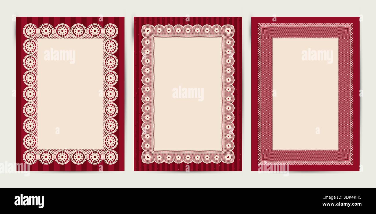 Square Lace Frames. Card or invitation Vector Design. Stock Vector