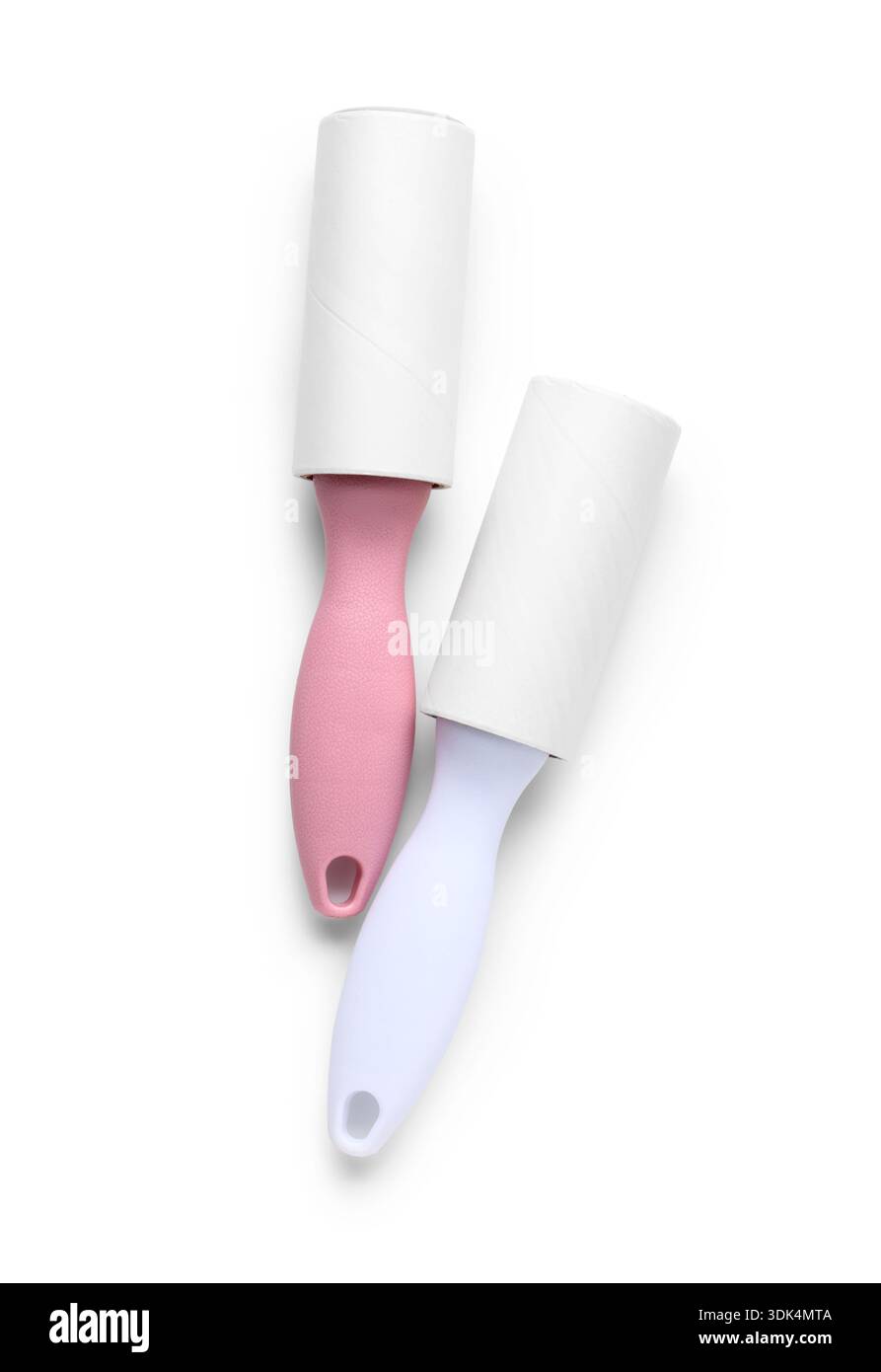 Sticky lint rollers on white background Stock Photo