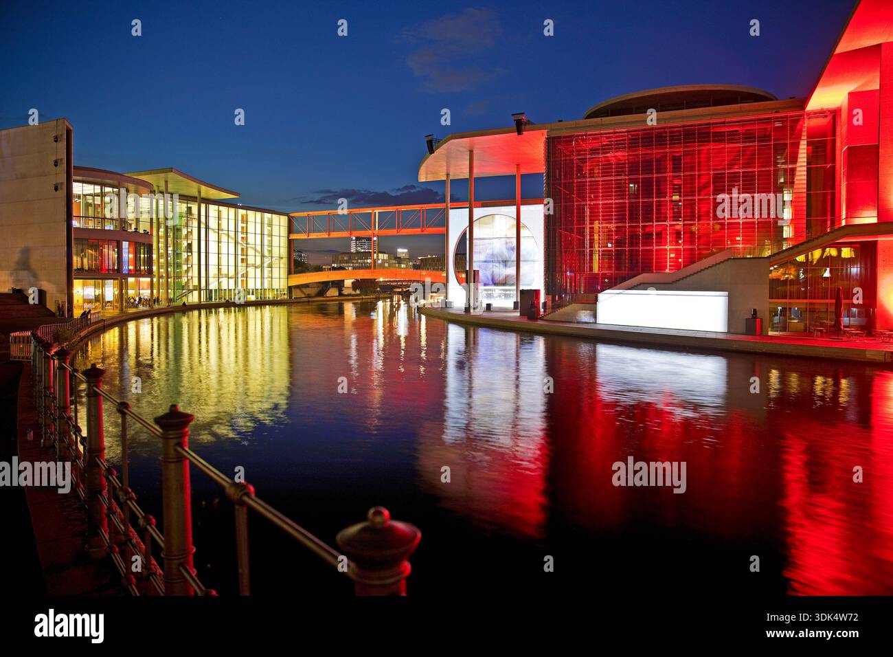 The River Spree between the Paul Loebe House and the Marie Elisabeth Lueders House in the evening, Germany, Berlin Stock Photo