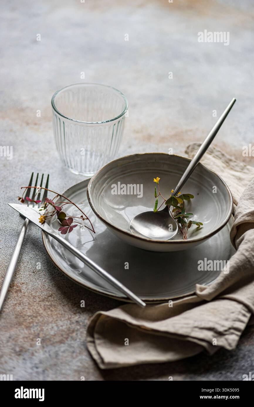 Table setting with fresh shamrocks Stock Photo