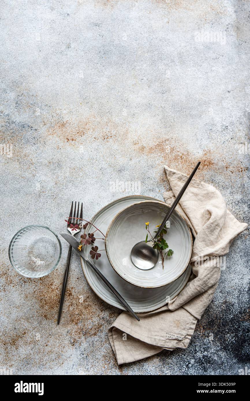 Table setting with fresh shamrocks Stock Photo