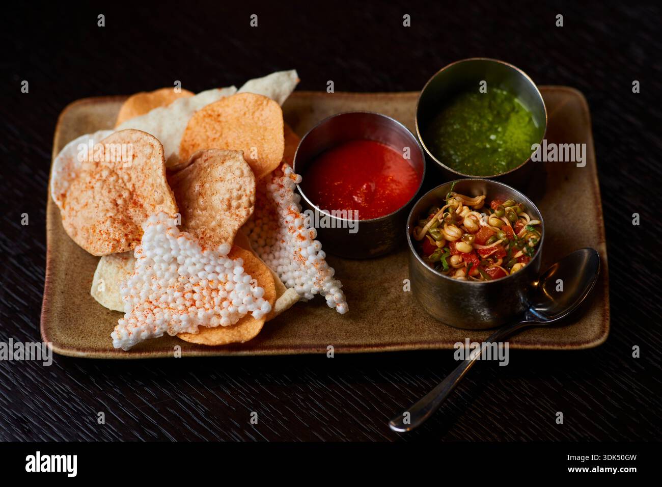 Indian snacks with dips Stock Photo