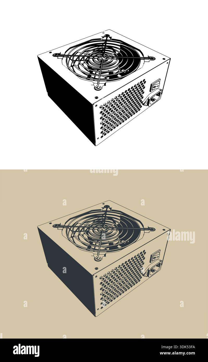 Computer power supply stylized vector illustrations Stock Vector