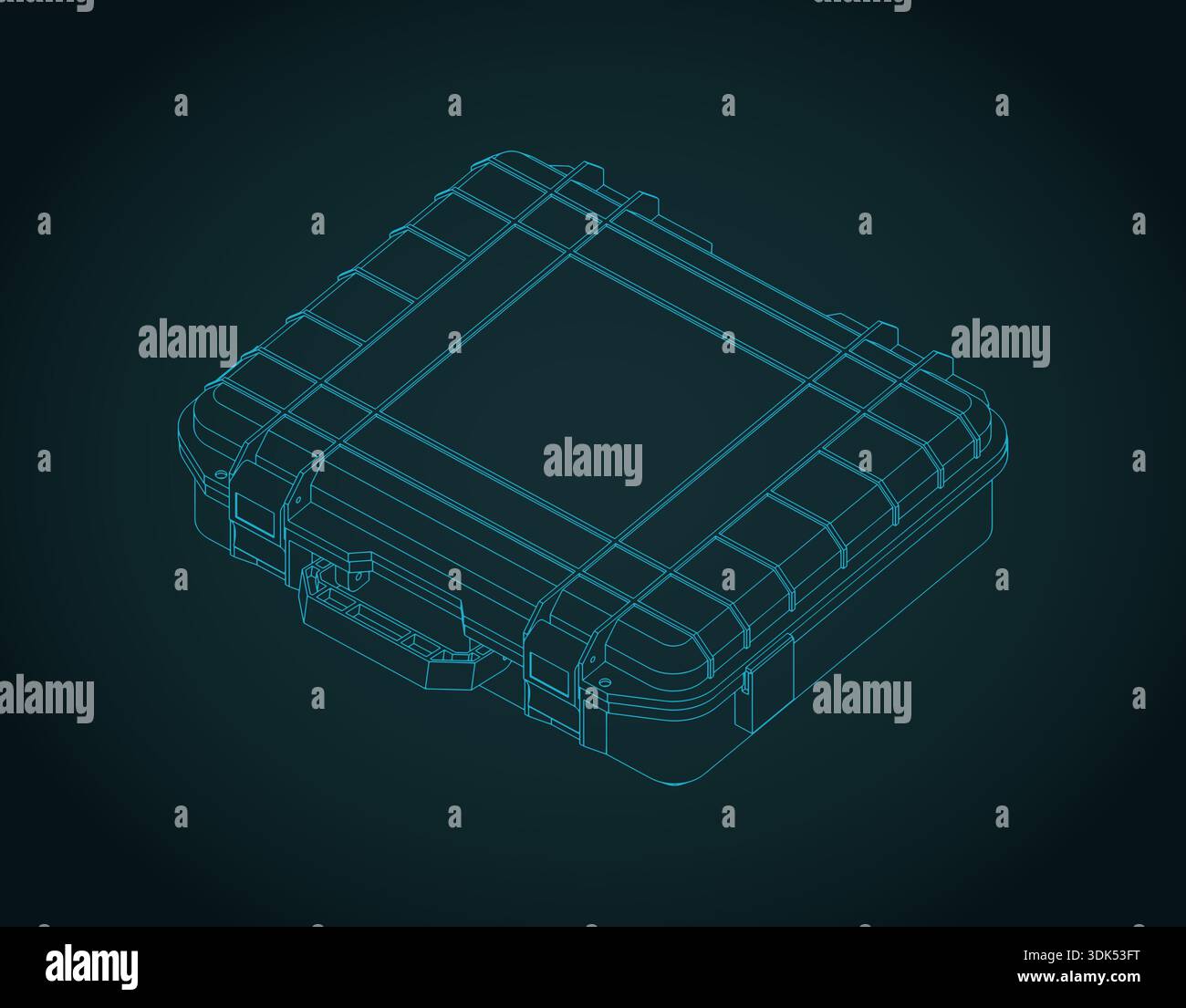 Durable plastic case for tools or other equipment isometric blueprint stylized vector illustration Stock Vector