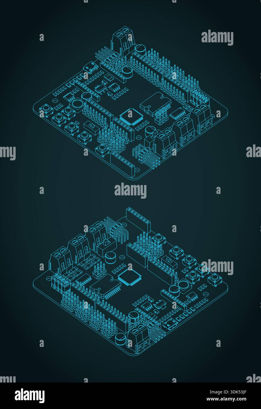 Arduino RoMeo V2 robotics controller isometric blueprints stylized ...
