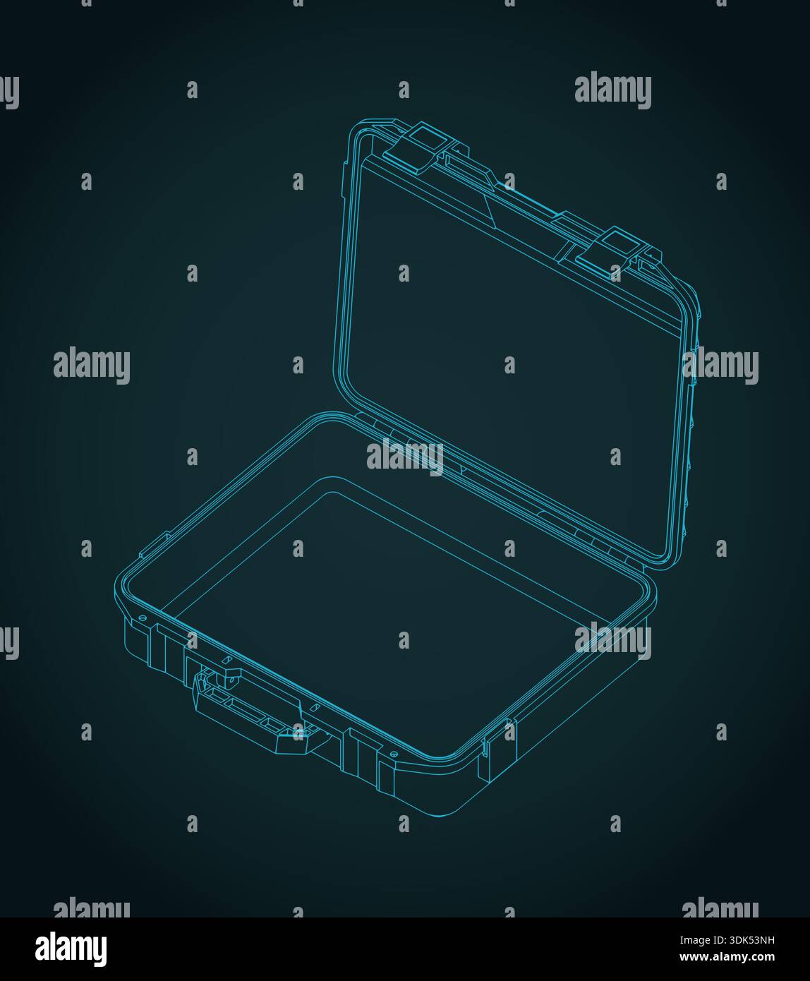 Durable plastic case for tools or other equipment isometric blueprint stylized vector illustration Stock Vector