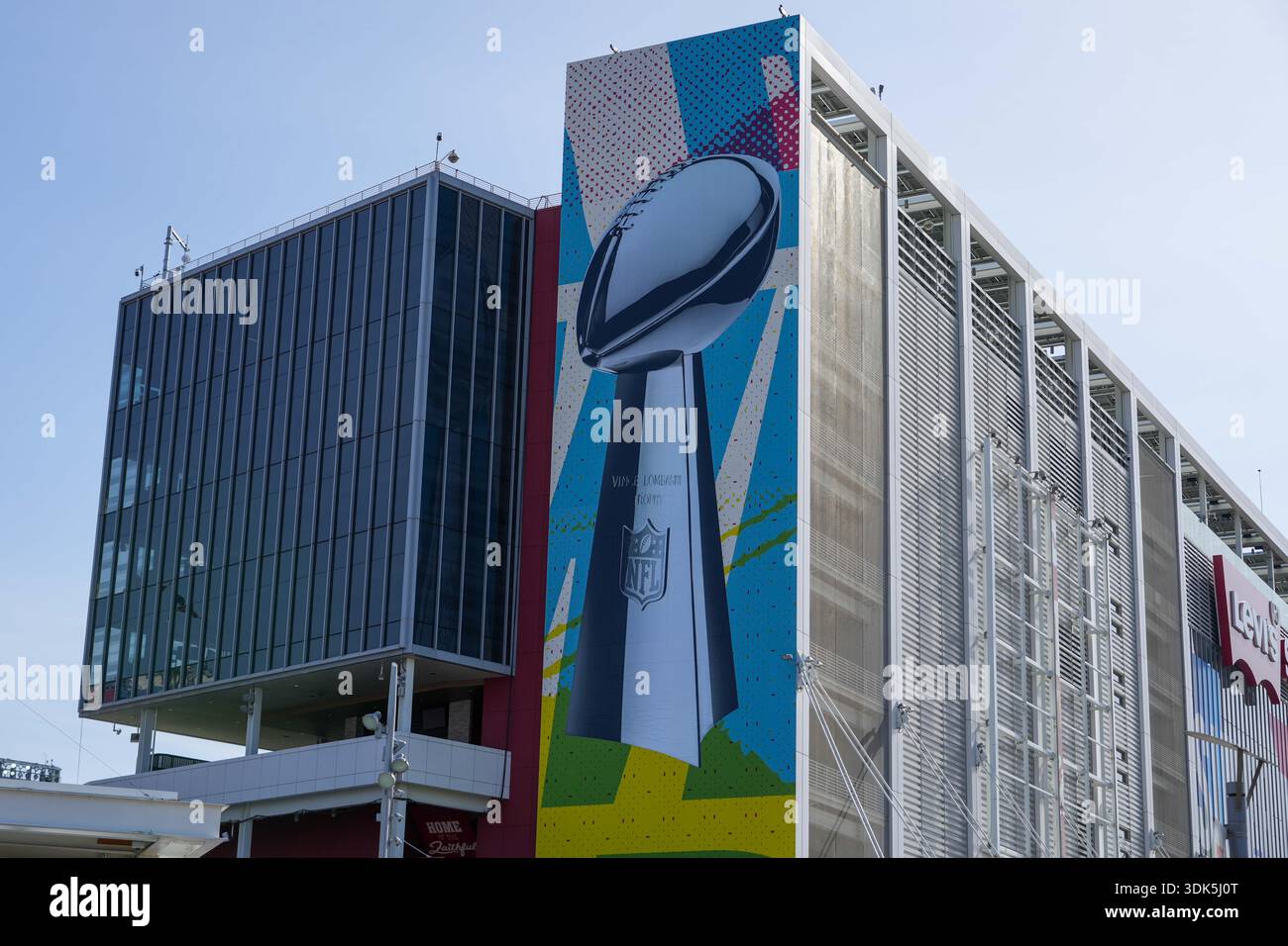 General overall view of Super Bowl LX signage at Levi’s Stadium ahead ...