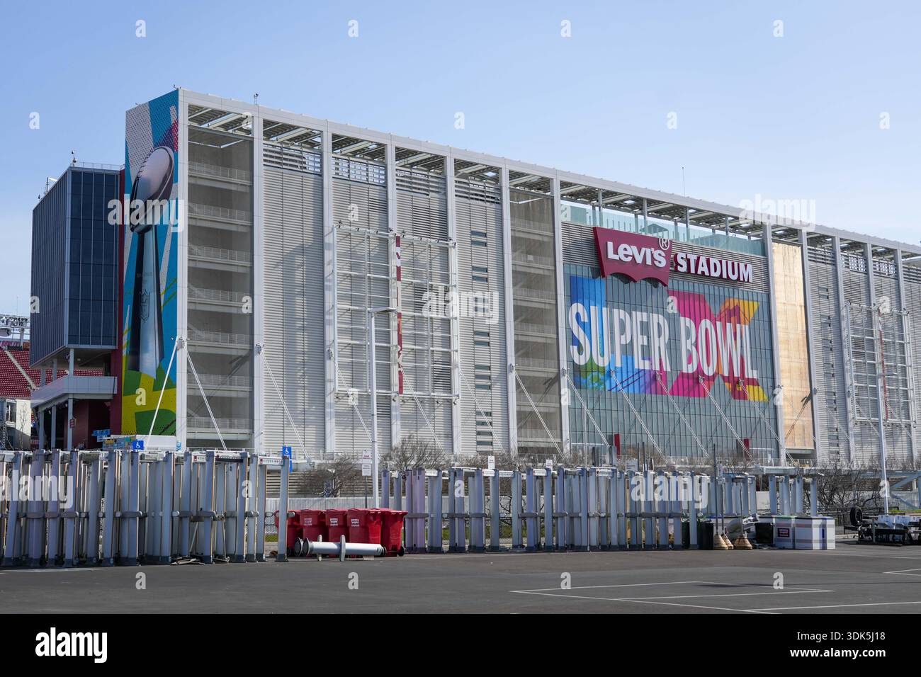 General overall view of Super Bowl LX signage at Levi’s Stadium ahead ...