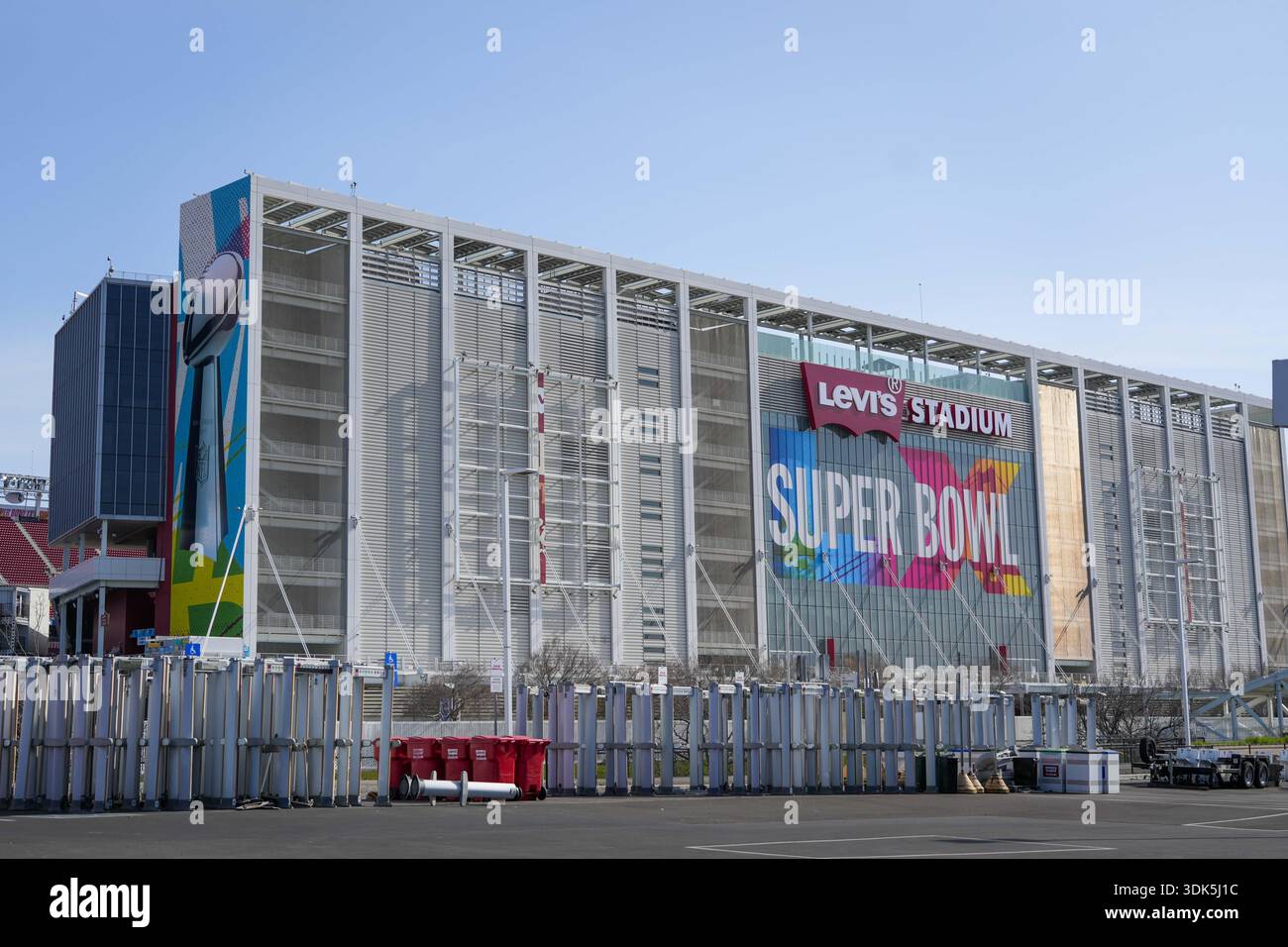 General overall view of Super Bowl LX signage at Levi’s Stadium ahead ...
