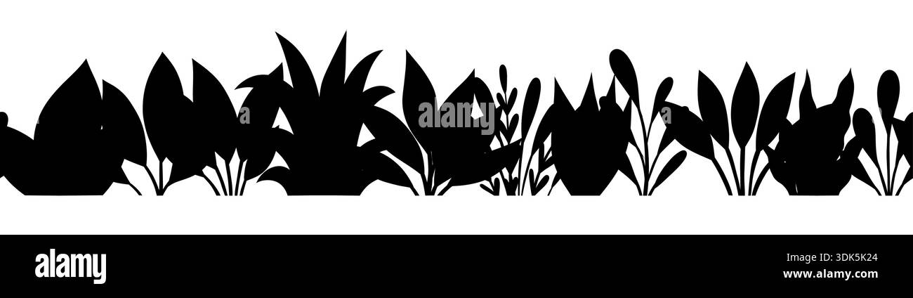 Vector seamless border with black silhouette tropical plants ...