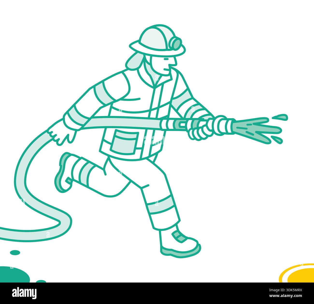 Isometric outline firefighter using a fire hose nozzle. Vector ...