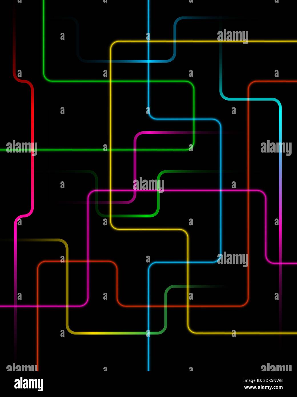 Abstract digital technology network connection with vibrant glowing lines on black background, high speed internet data Stock Vector