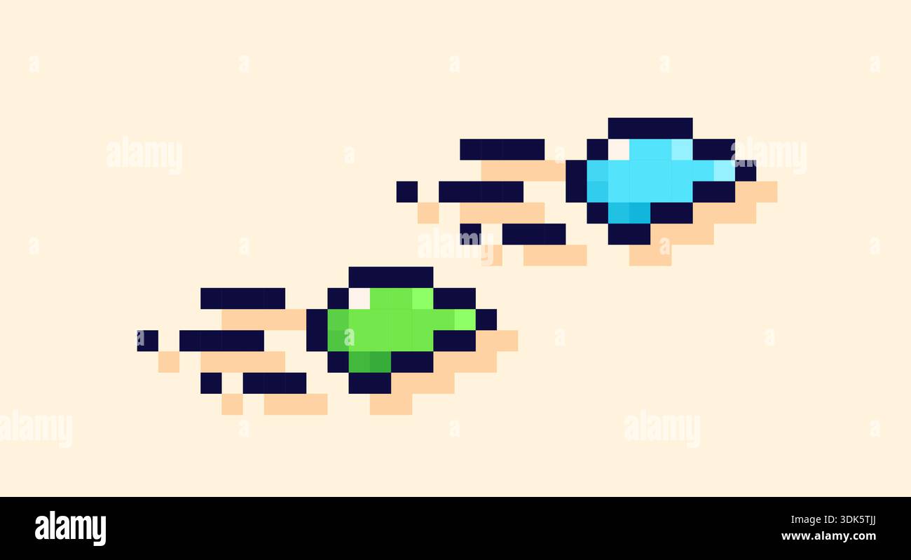 Pixel art 8 bit color tiny spaceships.  Stock Vector