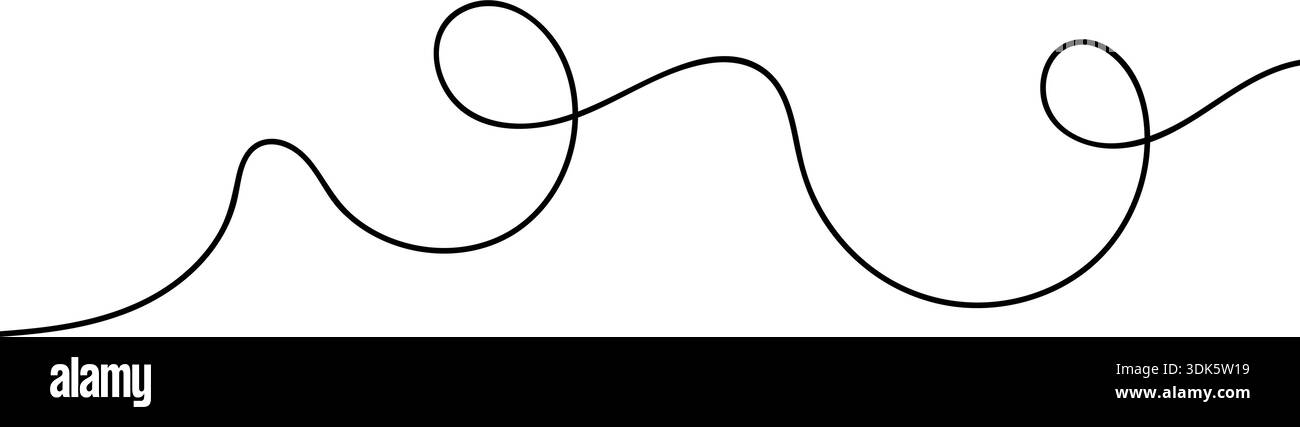 Continuous black squiggle line cable creating abstract wavy vector illustration pattern on white background. Stock Vector