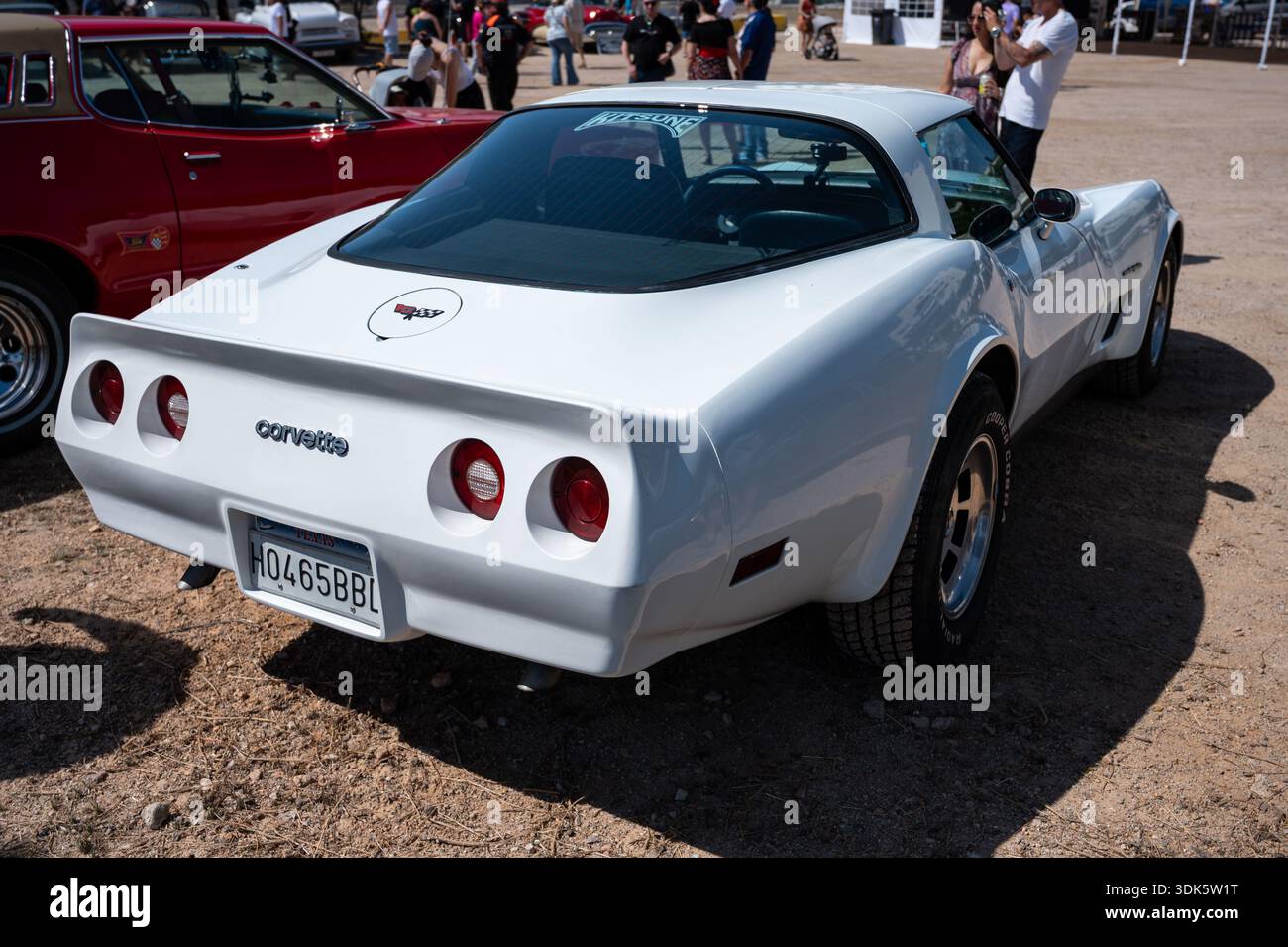 Upper rear view of a classic white Third Generation (C3) Chevrolet ...
