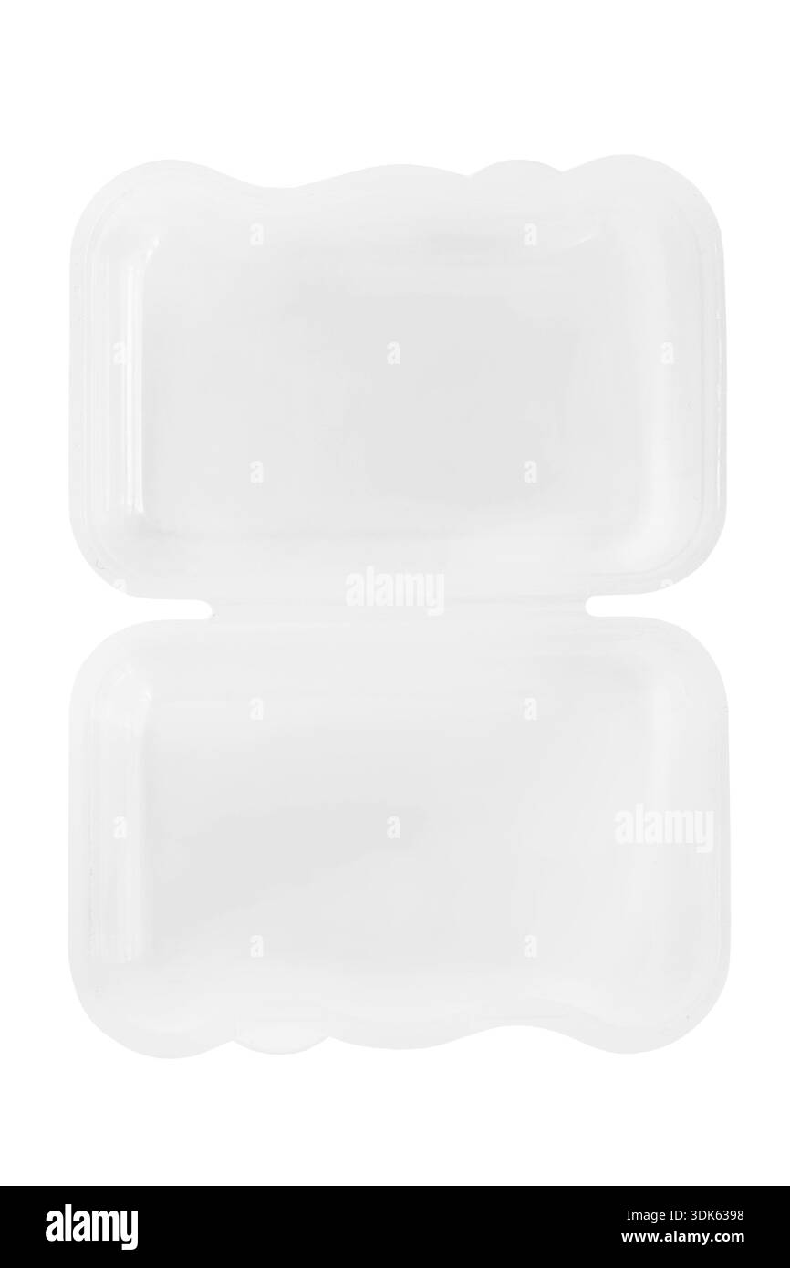Empty opened plastic small container isolated over white Stock Photo