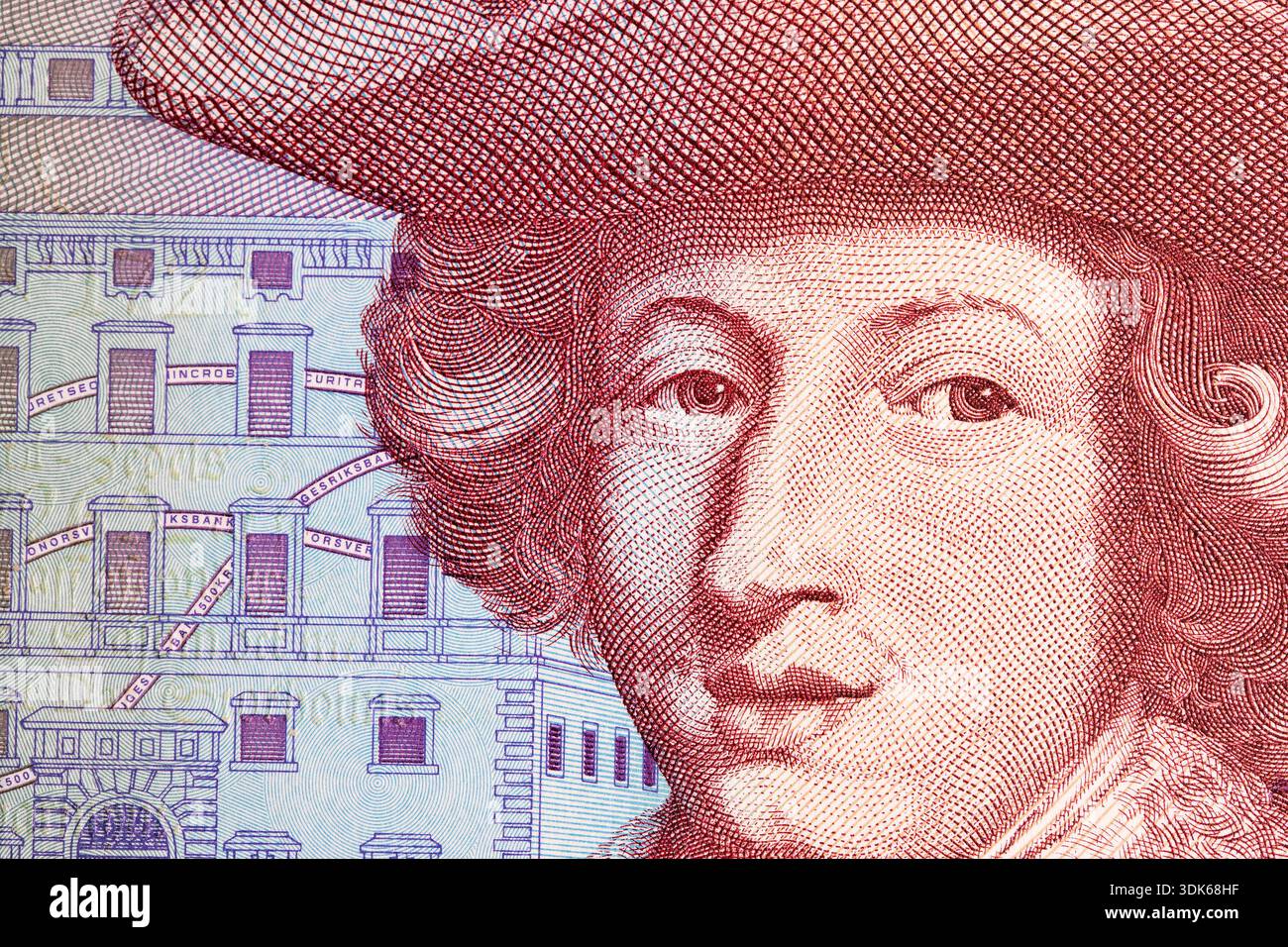 King Karl XI a closeup portrait from old Swedish money - Krona Stock ...