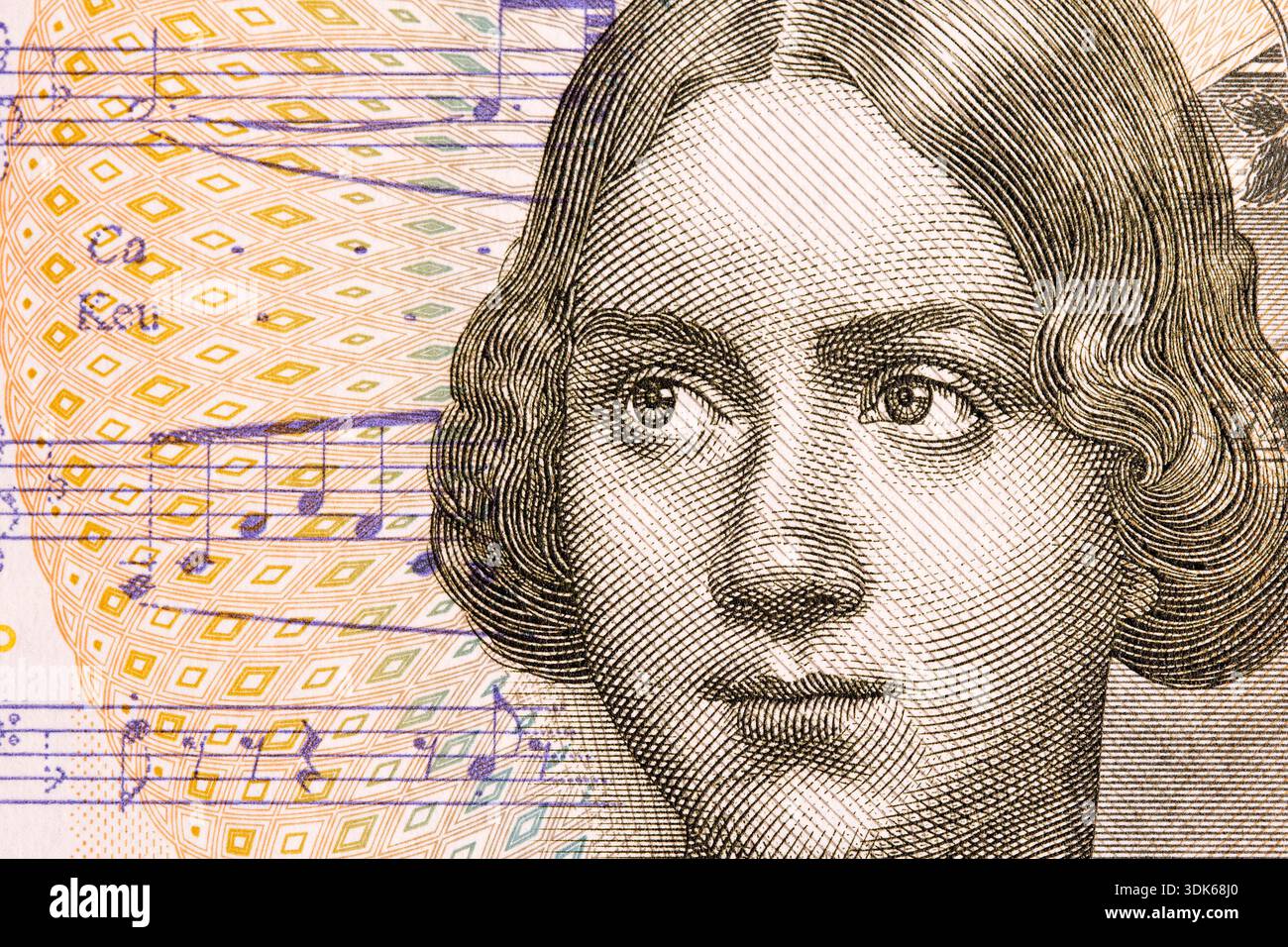 Jenny Lind a closeup portrait from old Swedish money - Krona Stock ...