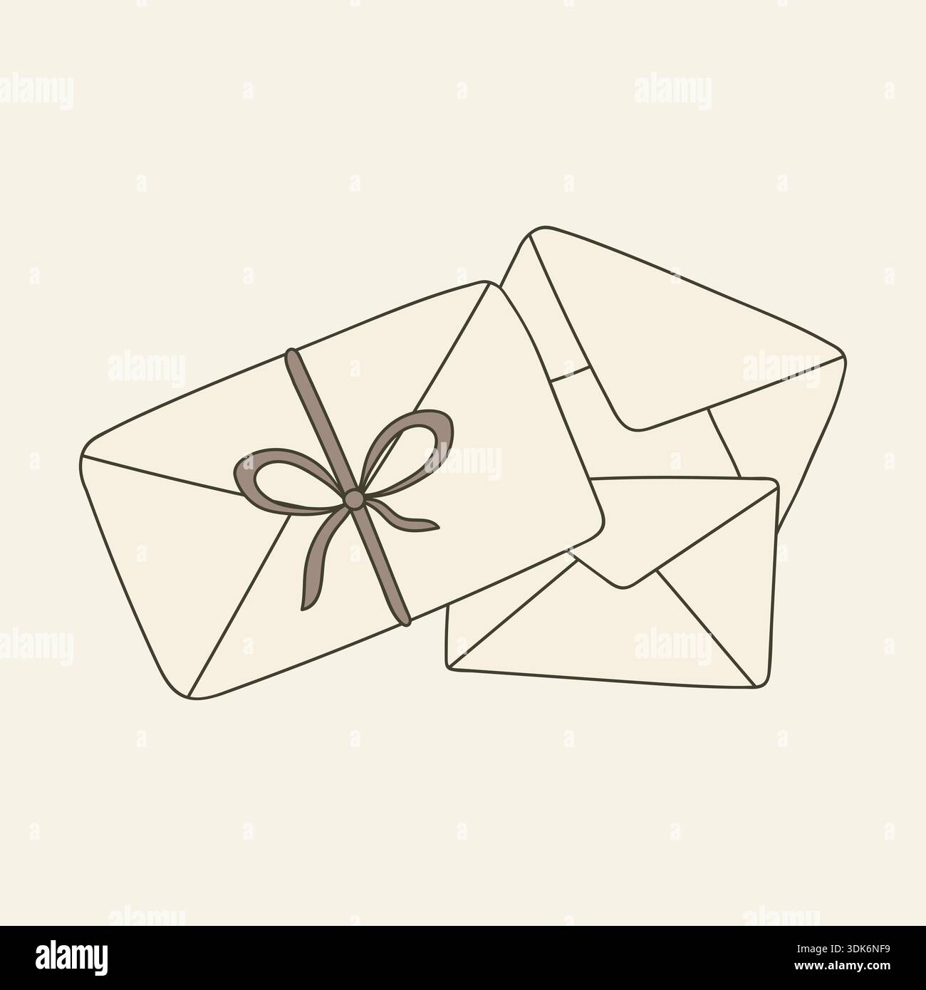Hand Drawn Envelopes Tied With Ribbon In Vintage Style Stock Vector