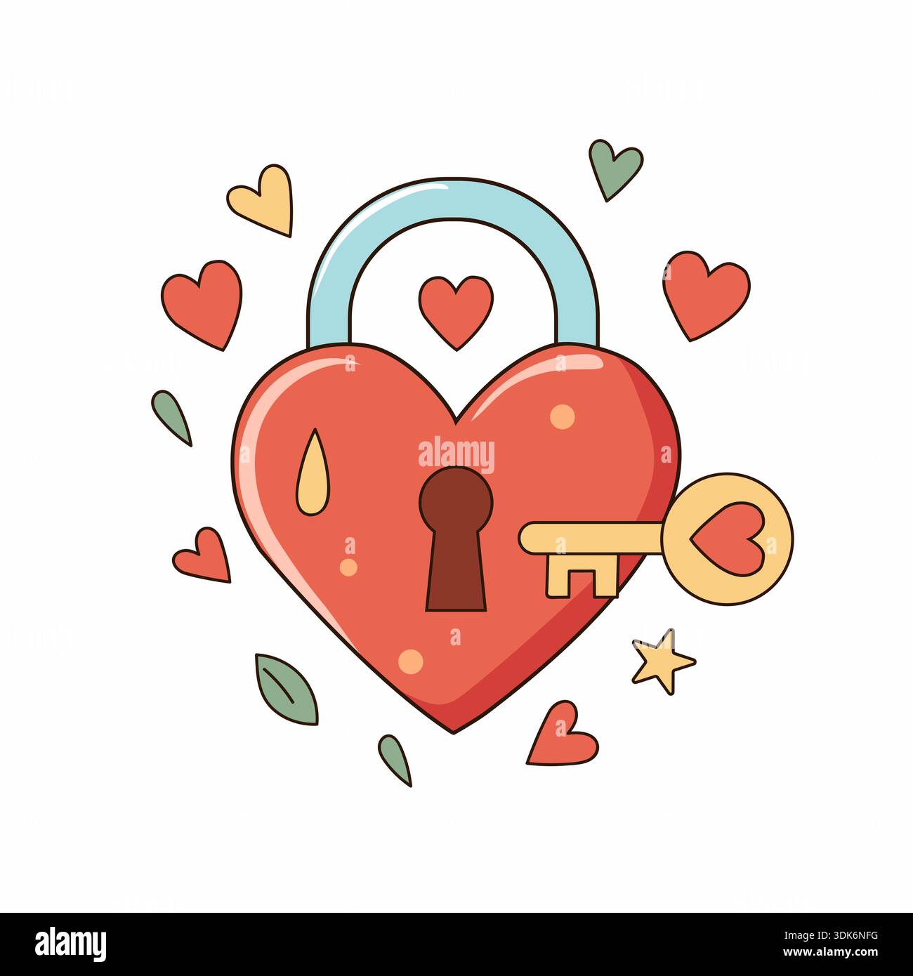 Heart Shaped Padlock With Key And Floating Love Hearts Stock Vector ...