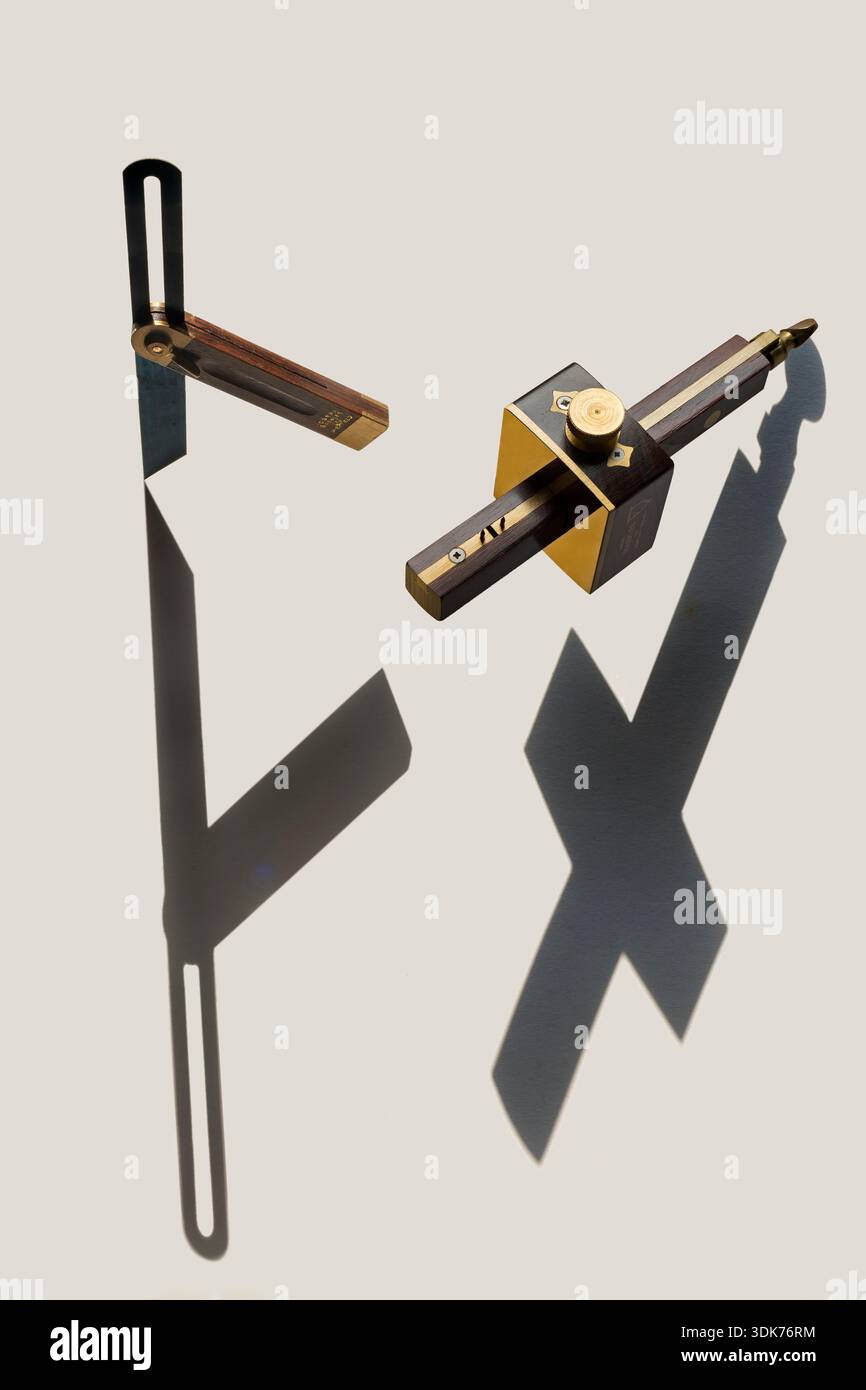 Carpentry tools with long shadows Stock Photo