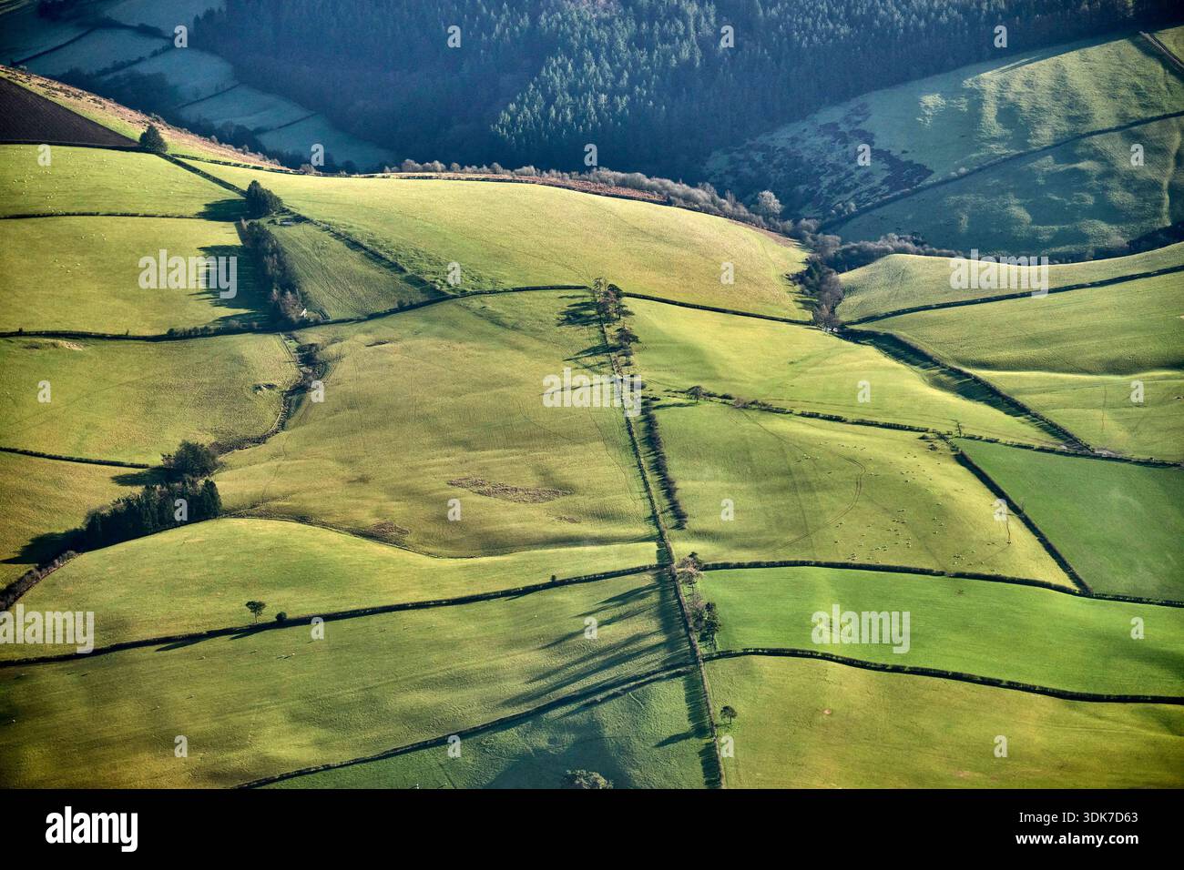 An aerial view of winter field patterns on high ground, near Bishops ...