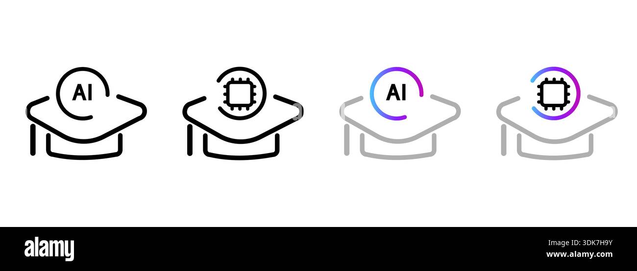 AI education icon set featuring graduation cap artificial intelligence ...