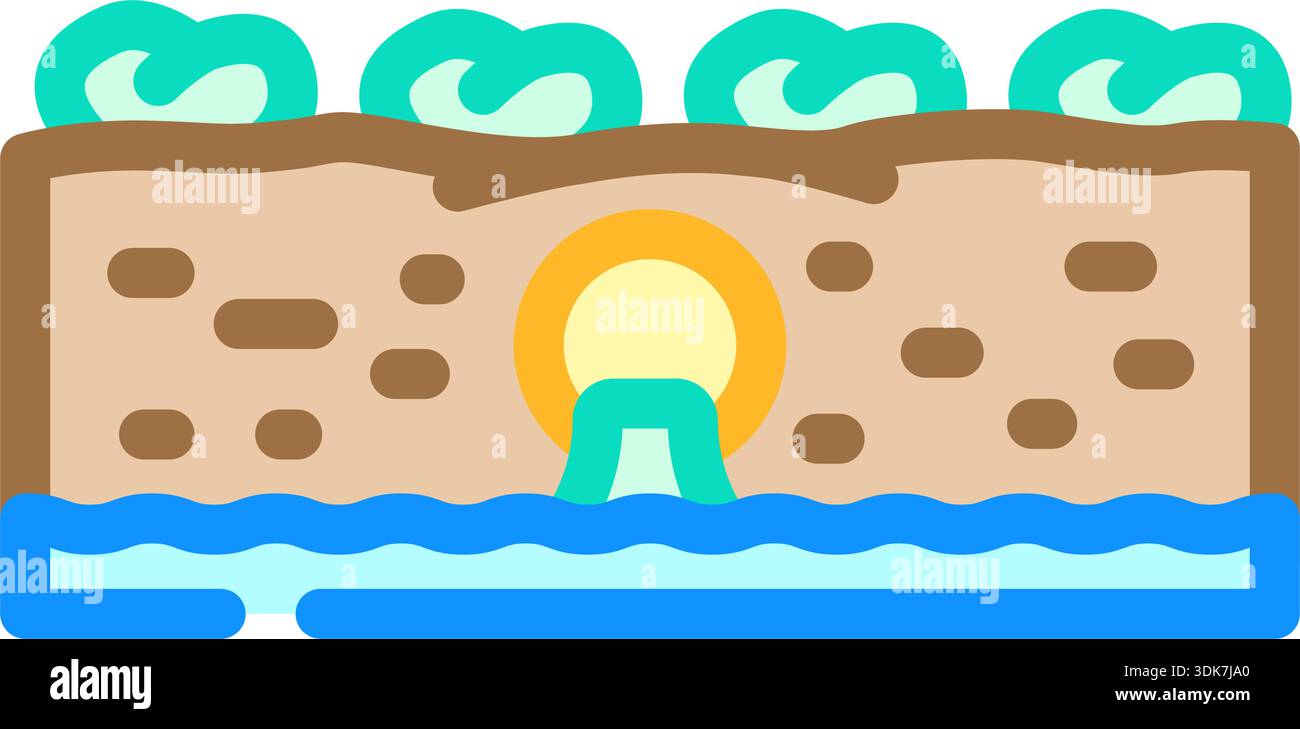 Water discharging from pipe through ground into river Stock Vector ...
