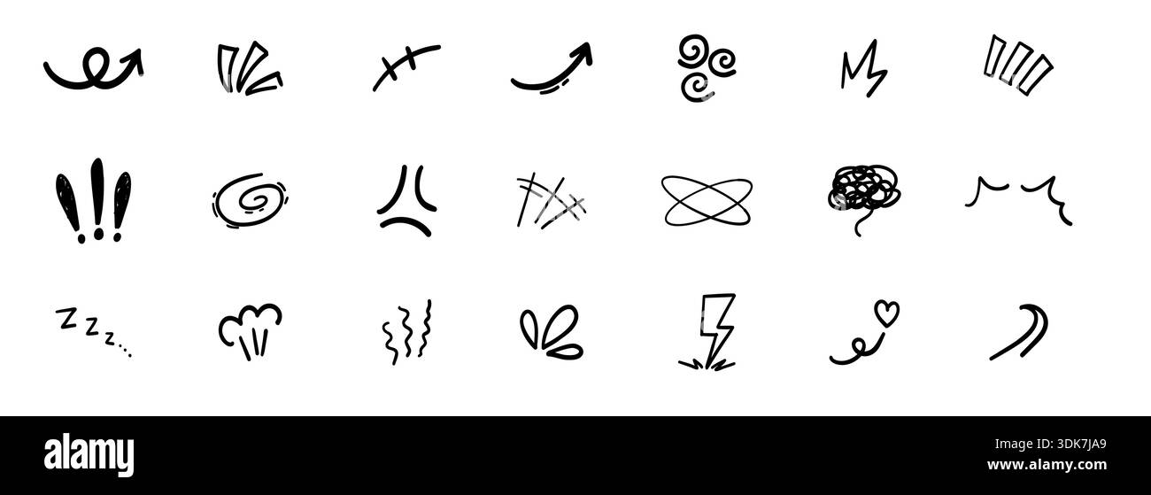 Simple Comic Expression Expressions movement simple doodle hand drawn set. Comic manga effect ...