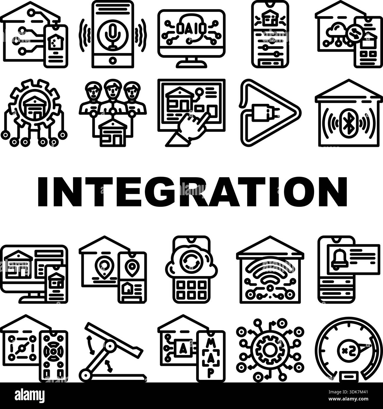 Smart home system integration automation technology icons collection ...