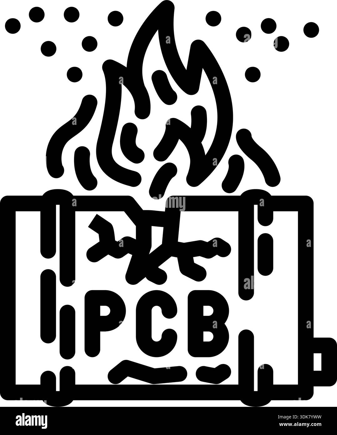 Pcb circuit board fire and electronic overheating damage icon Stock ...