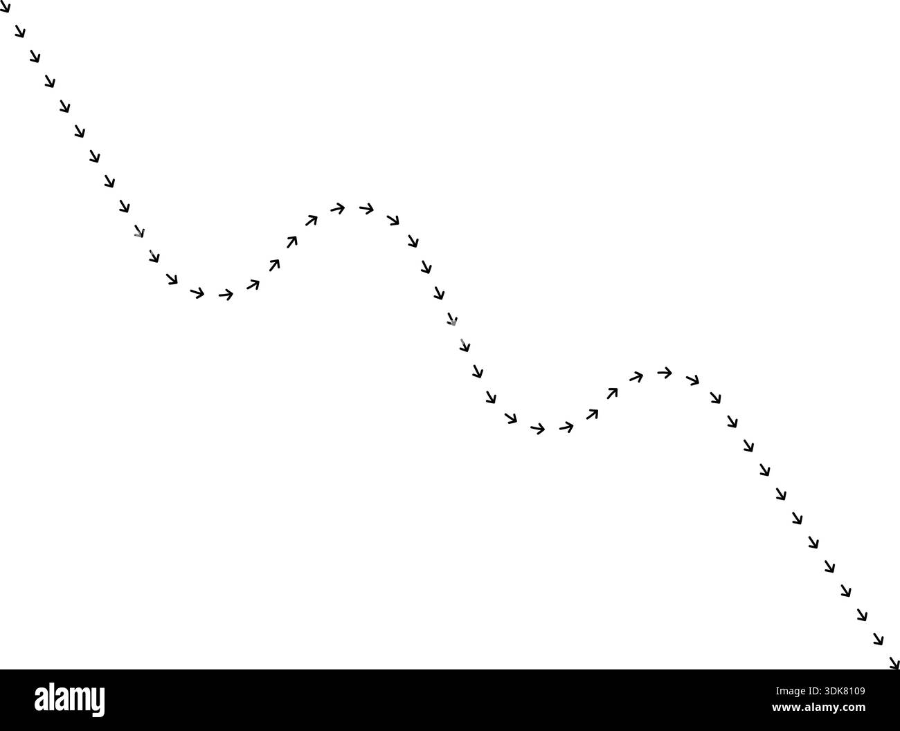 Arrow path line chart representing downward data direction. Stock Vector