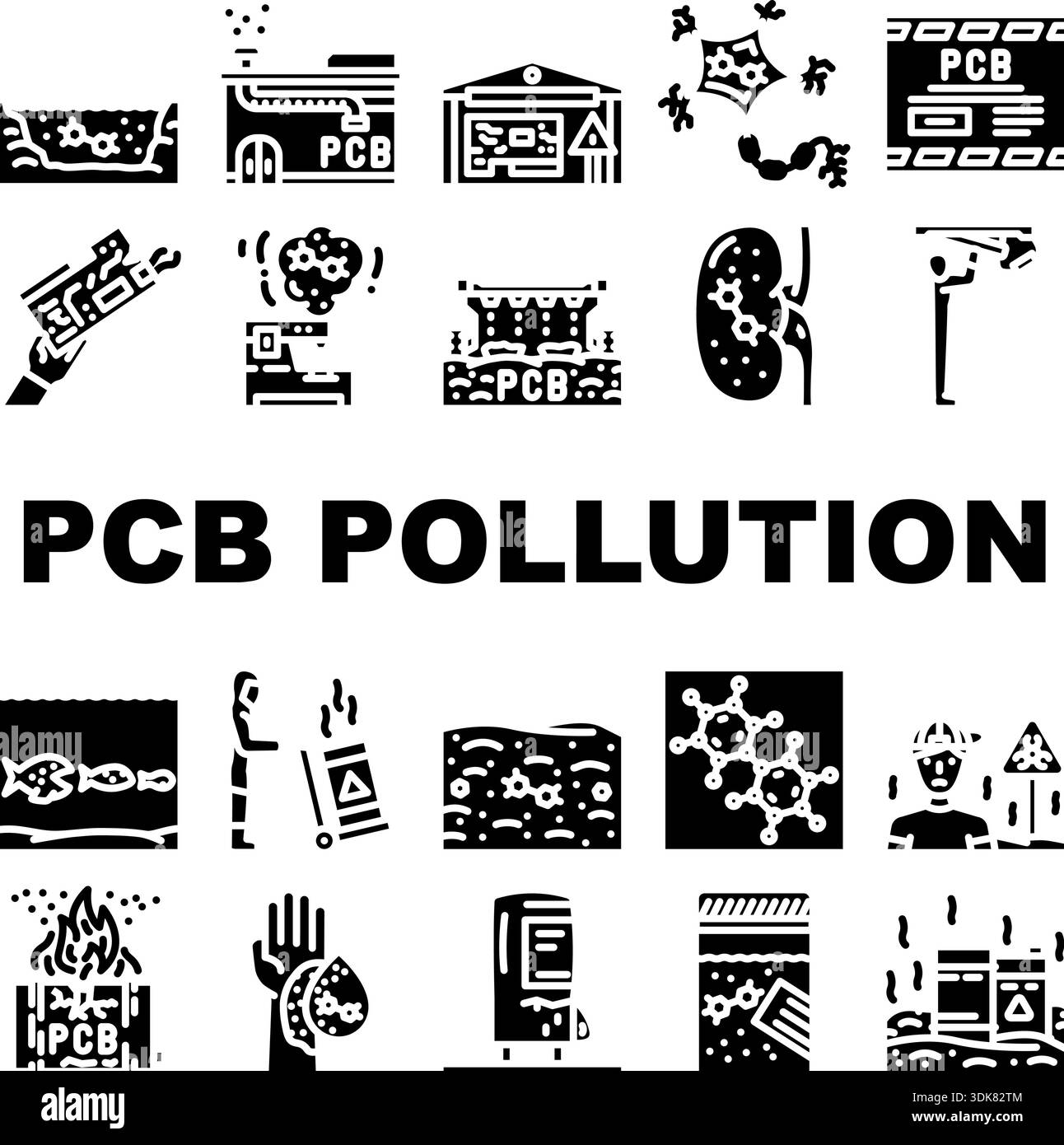 Pcb pollution environmental hazard industrial waste chemicals icons ...