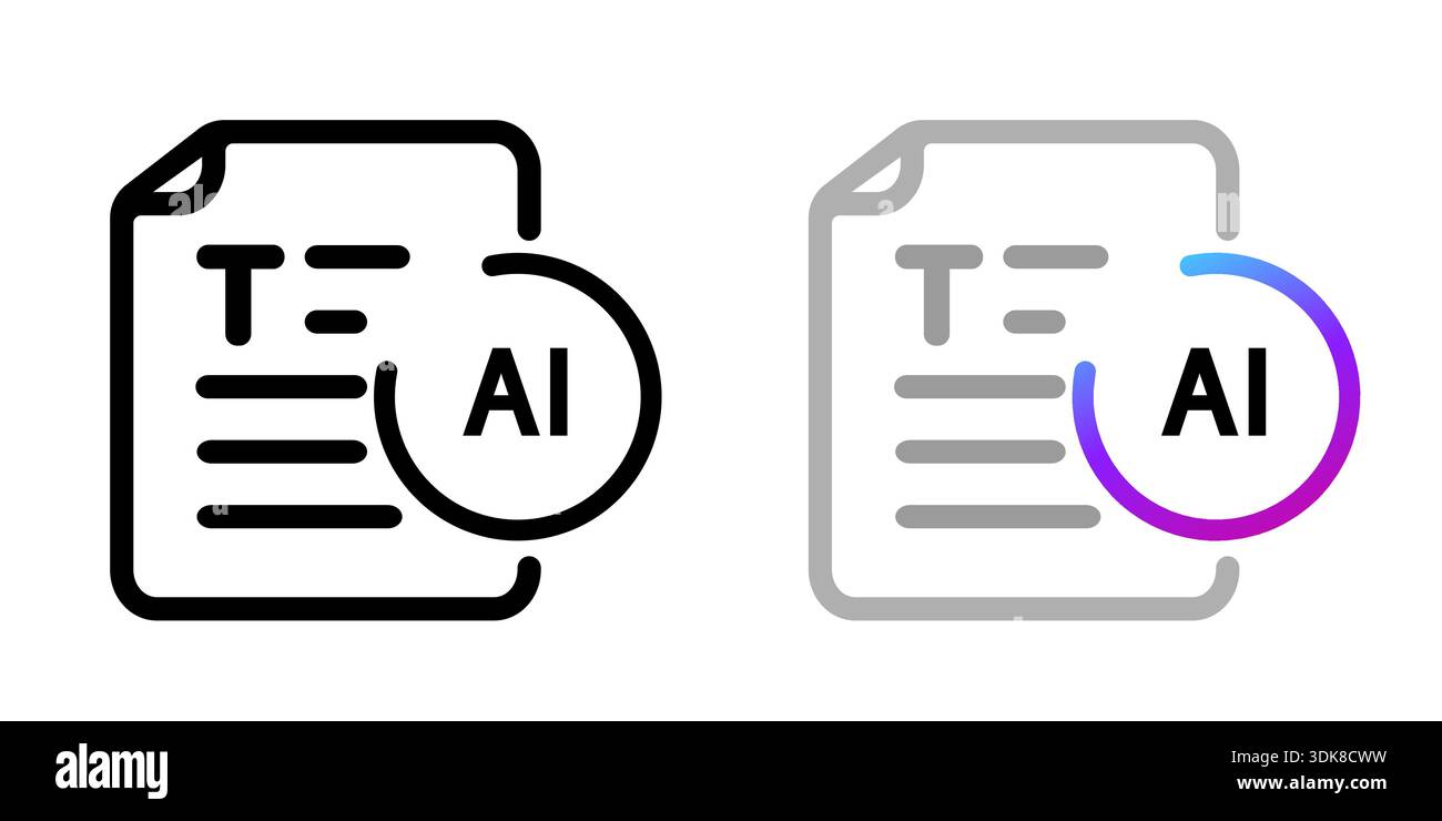 AI text icon set for natural language processing machine learning artificial intelligence technology with document and text symbol Stock Vector