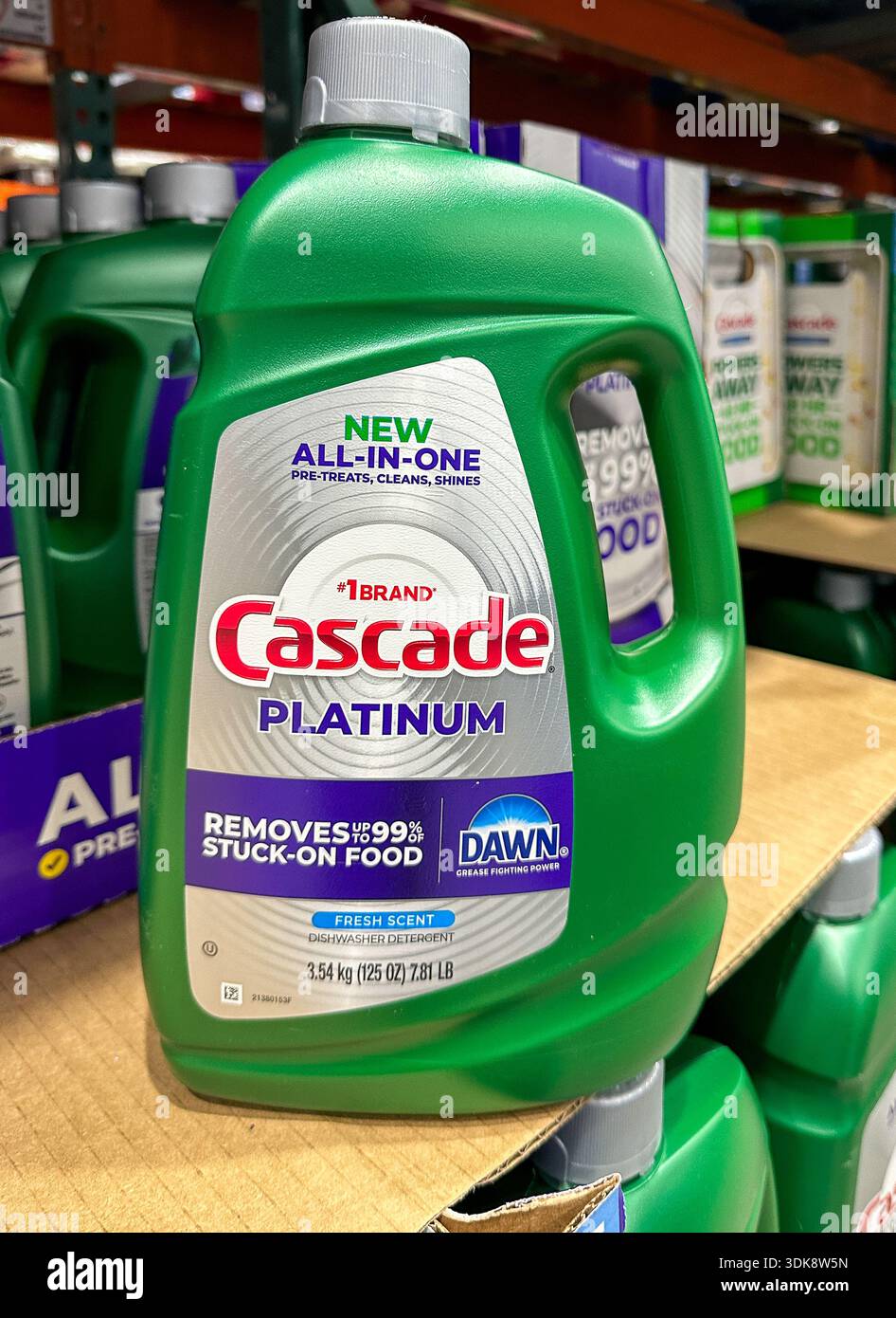 A large bottle of Cascade dishwasher detergent. Merrillville, IN USA January 29, 2026 - Smartphone Captured Stock Image