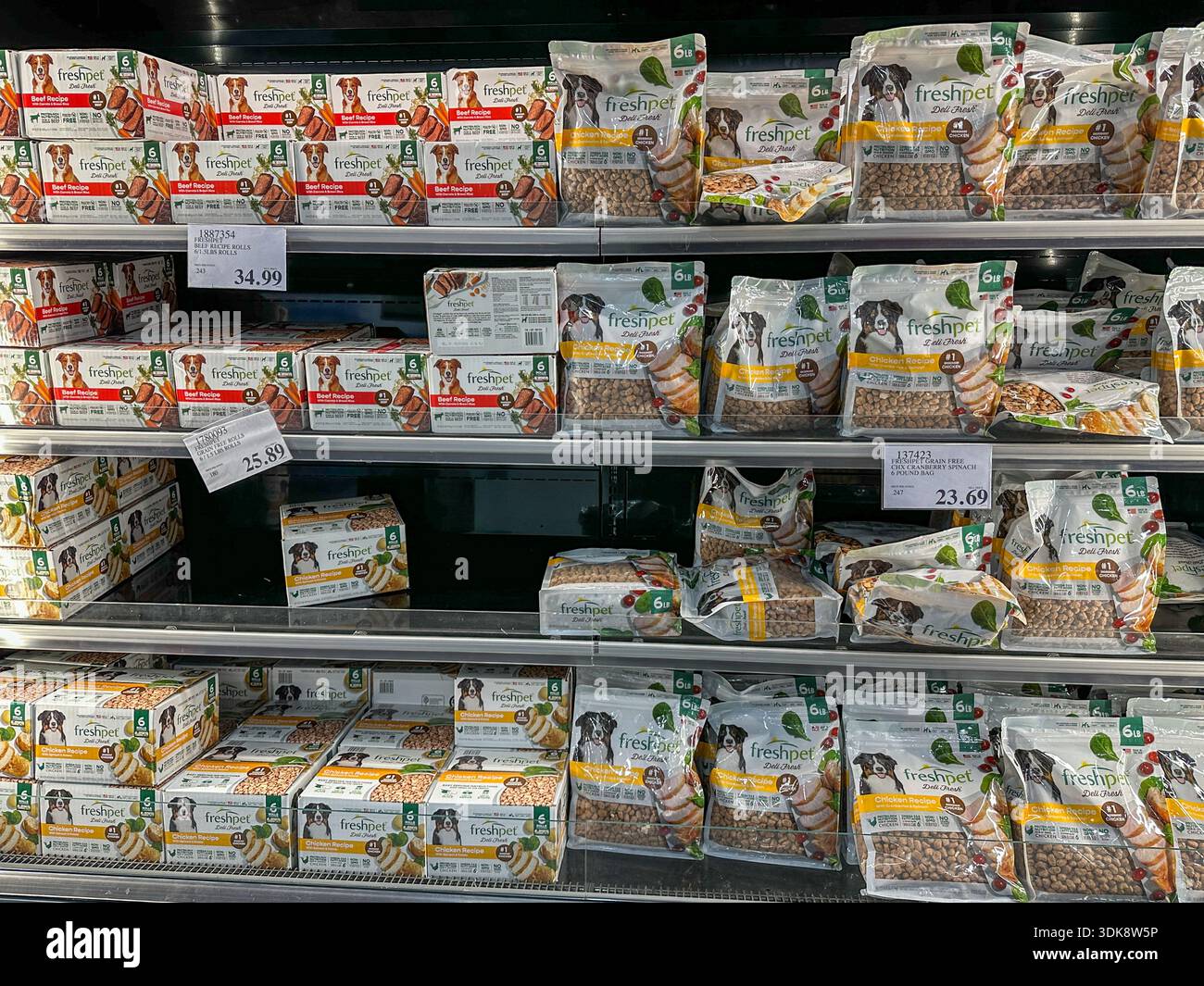FreshPet Brand refrigerated dog food display in a Costco store. Merrillville, IN USA - January 31, 2026 - Smartphone Captured Stock Image