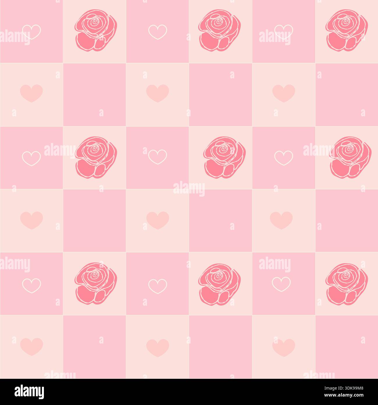 Pink plaid and roses seamless fabric design pattern Stock Vector