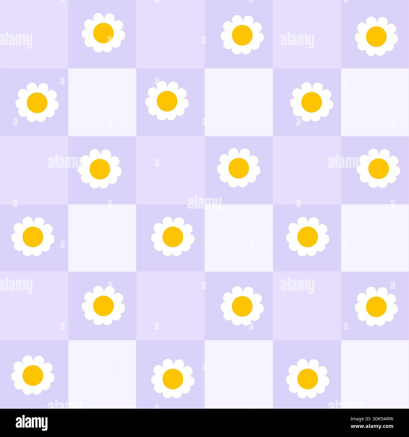 Lilac plaid with daisies seamless fabric design pattern Stock Vector