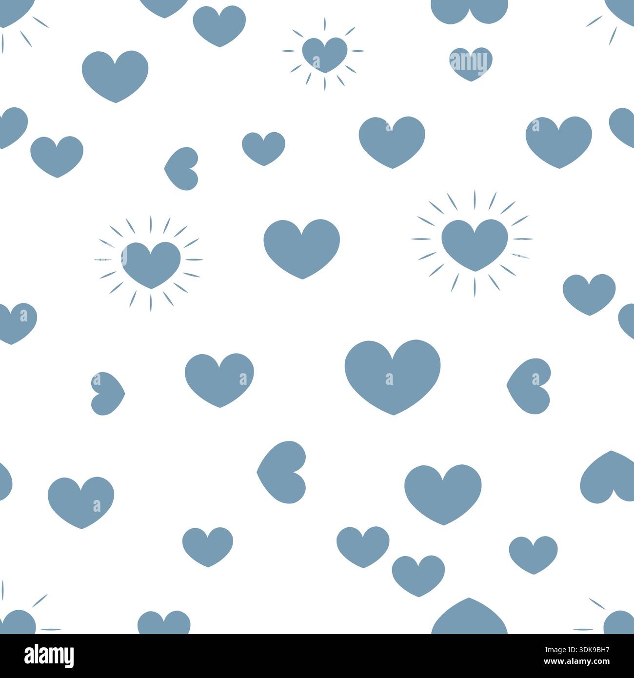 Blue hearts seamless fabric design pattern Stock Vector
