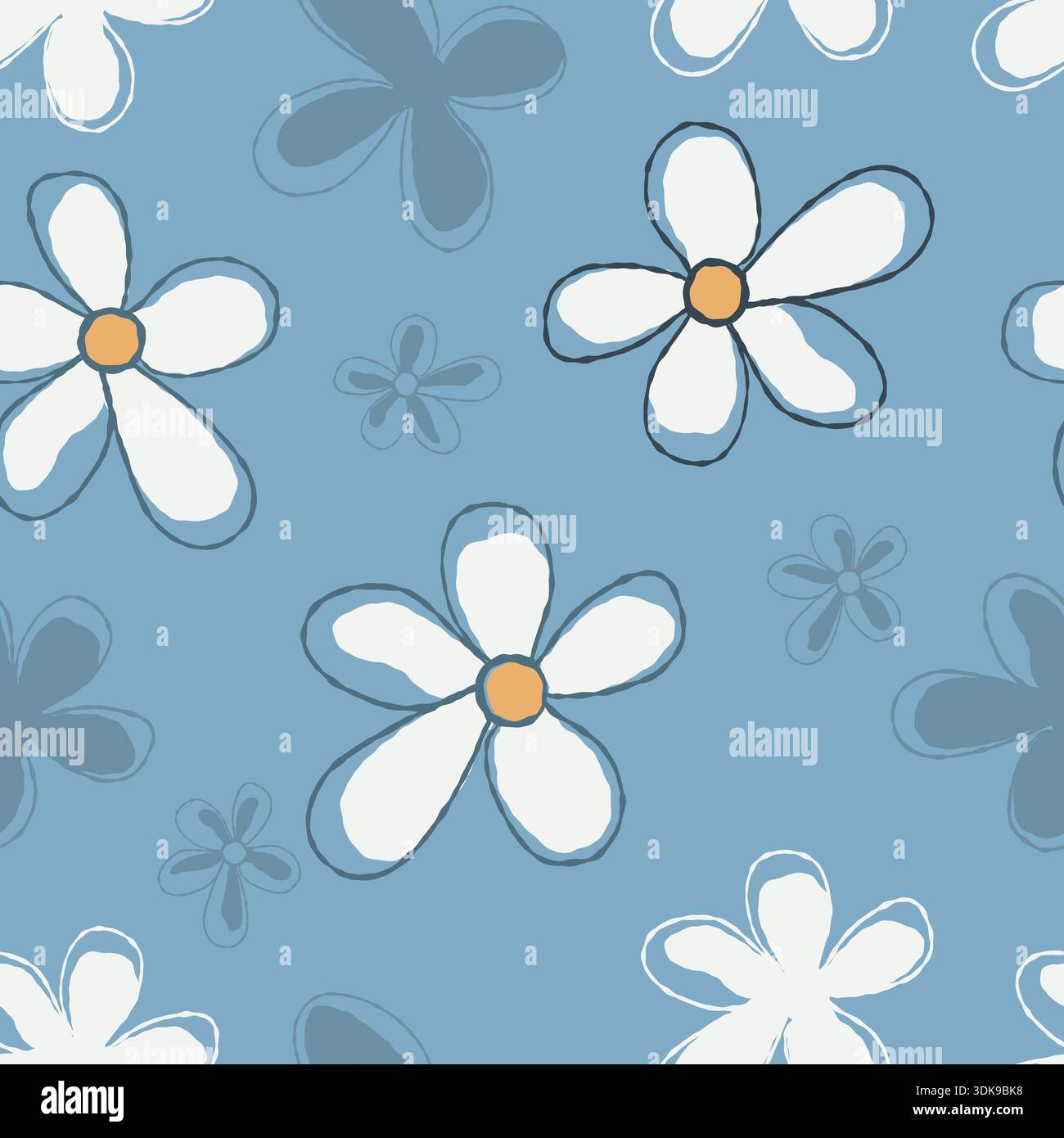 Cute flower seamless fabric pattern blue background Stock Vector