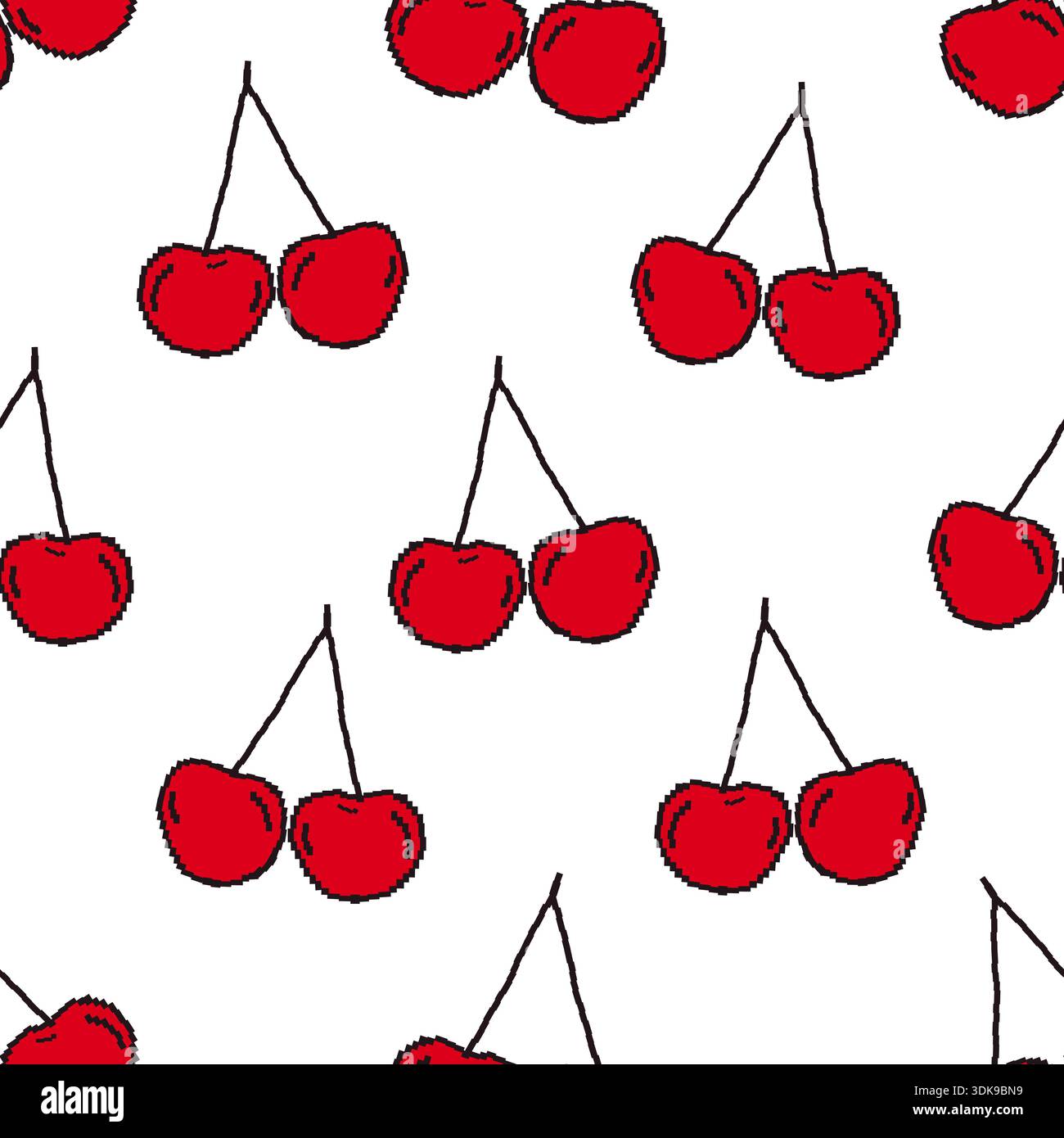 Cute pixel cherries seamless fabric design pattern Stock Vector