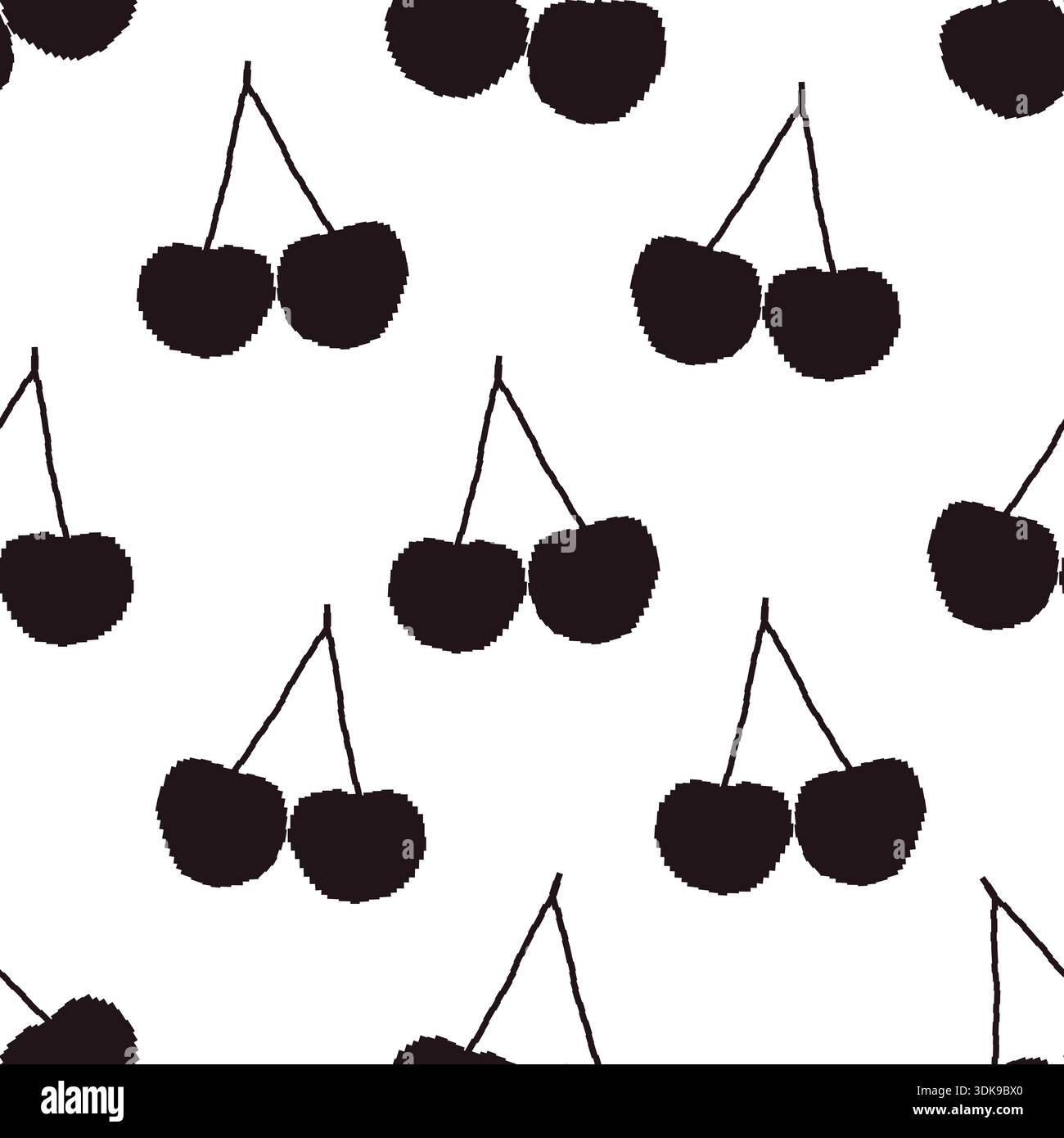 Cute black pixel cherries seamless fabric design pattern Stock Vector